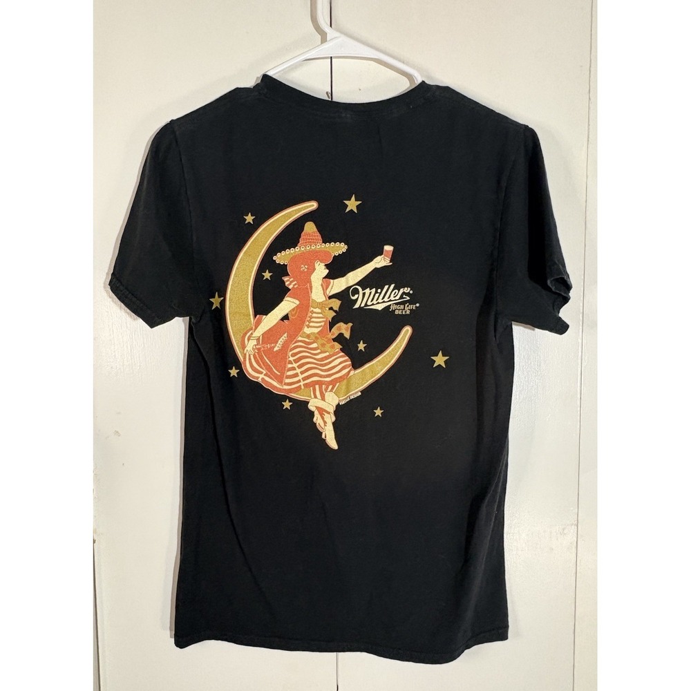 Miller High Life Girl In The Moon Front and Back Print T-Shirt Black Medium - Picture 3 of 5